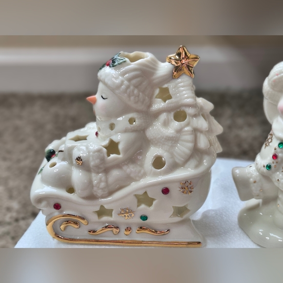 Holiday Home Accents Set of Two Snow Kids Tealight Candle Ceramic - Picture 9 of 16